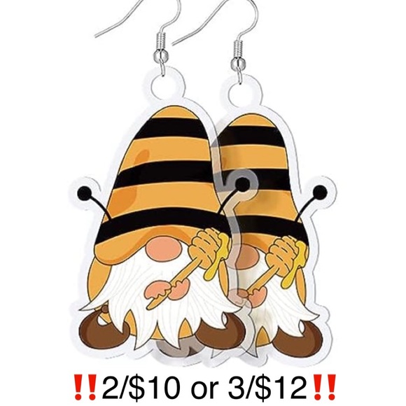 Acrylic HoneyBee Gnome Earrings - Picture 1 of 7